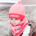 Kids Baby warm knitted hats neck warmer set with applique